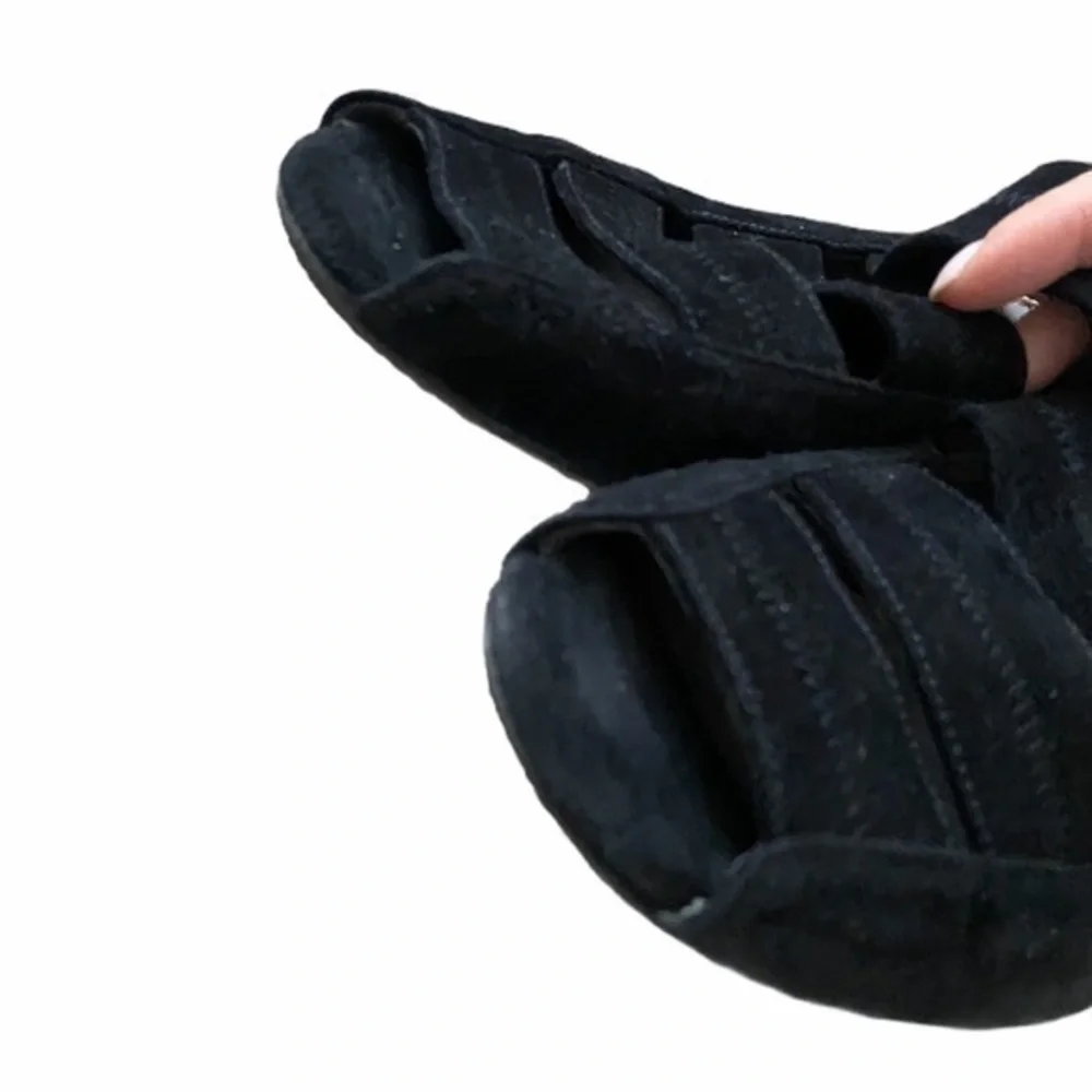 Stuart Weitzman Spando‎ Black Suede Slingback Wedge Heels